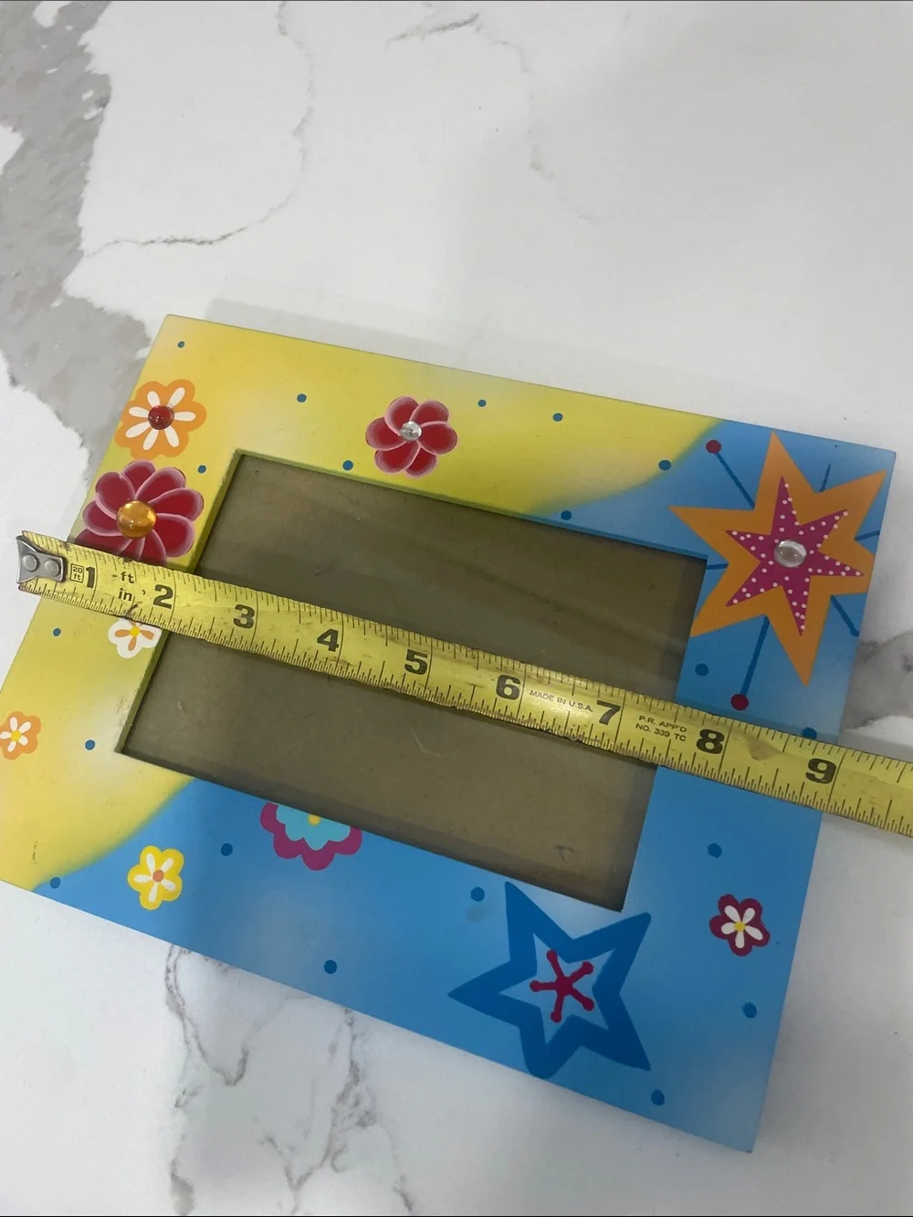 Hand-Painted Blue & Yellow Floral Star Picture Frame